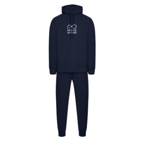Μπλε Σκούρο Hoodie Σετ Φόρμας Prince Oliver με Contrast Logo Relax Fit Ανδρικές Φόρμες και Φούτερ