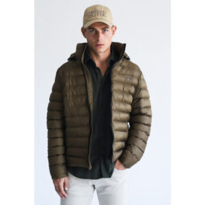 Λαδί Lightweight Μπουφάν με Logo Print Prince Oliver & Αποσπώμενη Κουκούλα (Modern Fit) Ανδρικά Μπουφάν