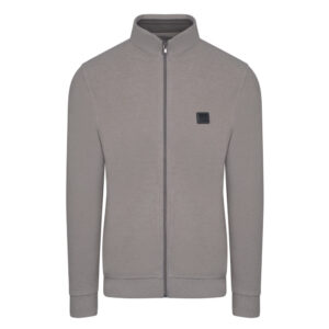 Μπεζ Premium Full Zip Ζακέτα Prince Oliver με Logo Badge Μπεζ Modern Fit Ανδρικές Ζακέτες