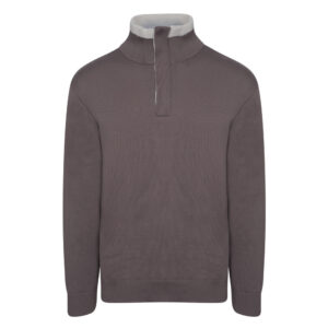 Καφέ Premium Zip-Neck Πλεκτή Μπλούζα Modern Fit Ανδρικές Μπλούζες και Πουλόβερ
