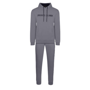 Γκρι Signature Logo Hoodie Σετ Φόρμας Prince Oliver in Combed Cotton Relax Fit Ανδρικές Φόρμες και Φούτερ