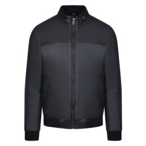 Μαύρο Bomber Jacket Prince Oliver in Sheep Nappa Leather Modern Fit Ανδρικά Δερμάτινα Μπουφάν