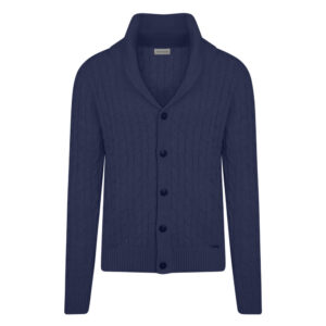 Μπλε Ζακέτα Prince Oliver με Cable-Knit Πλέξη in Cotton Modern Fit Ανδρικές Ζακέτες