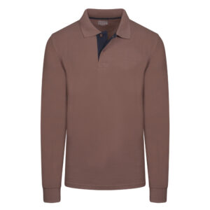 Double Pique Two Tone Polo Prince Oliver με 3D Logo Καφέ in Cotton Regular Fit Ανδρικές Μπλούζες Polo