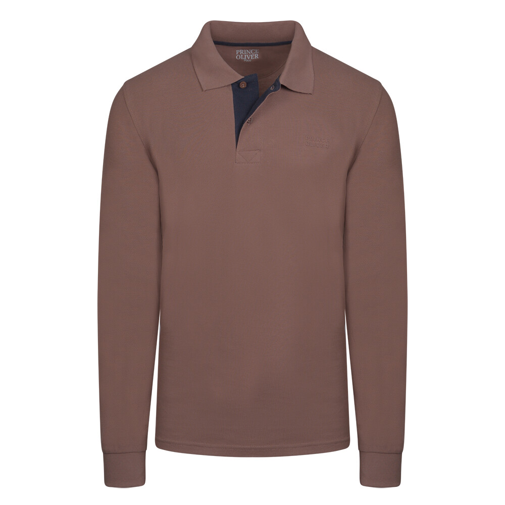 Double Pique Two Tone Polo Prince Oliver με 3D Logo Καφέ in Cotton Regular Fit Ανδρικές Μπλούζες Polo Double Pique Two Tone Polo Prince Oliver με 3D Logo Καφέ in Cotton Regular Fit Ανδρικές Μπλούζες Polo