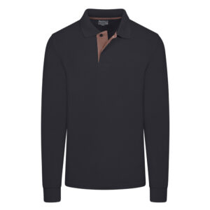 Double Pique Two Tone Polo Prince Oliver με 3D Logo Μαύρο in Cotton Regular Fit Ανδρικές Μπλούζες Polo