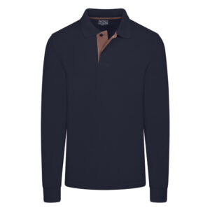 Double Pique Two Tone Polo Prince Oliver με 3D Logo Μπλε Σκούρο in Cotton Regular Fit Ανδρικές Μπλούζες Polo
