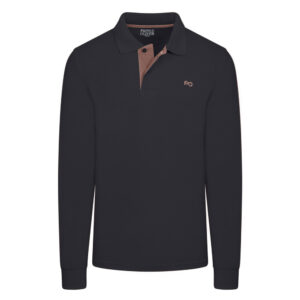 Double Pique Two Tone Polo Prince Oliver με Embroidered Logo Μαύρο in Cotton Regular Fit Ανδρικές Μπλούζες Polo