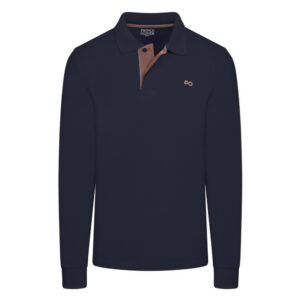 Double Pique Two Tone Polo Prince Oliver με Embroidered Logo Μπλε Σκούρο in Cotton Regular Fit Ανδρικές Μπλούζες Polo