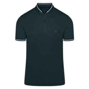 Πράσινο Premium Mao Polo in Cotton with Logo Patch & Stripe Details Modern Fit Ανδρικές Μπλούζες Polo