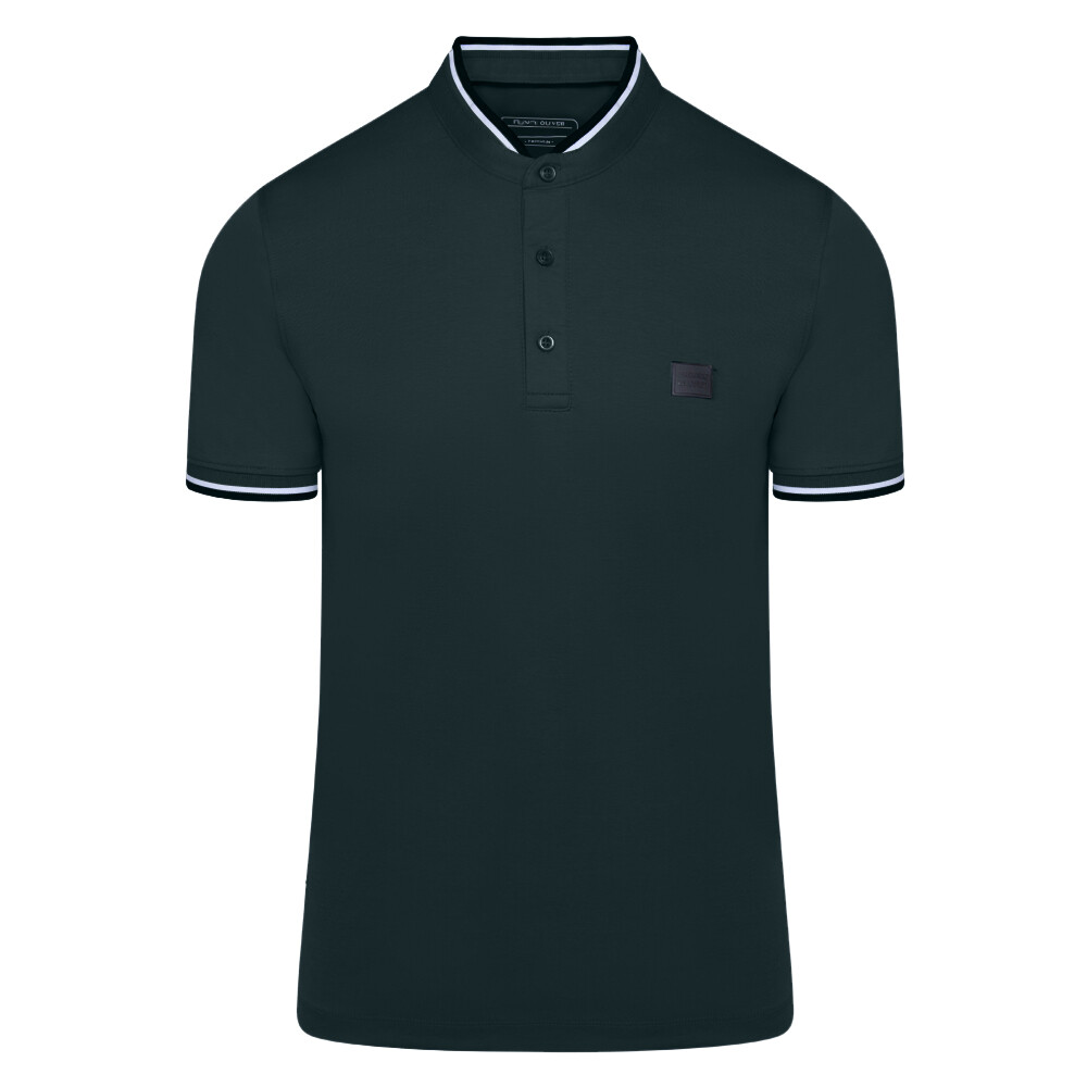 Πράσινο Premium Mao Polo in Cotton with Logo Patch & Stripe Details Modern Fit Ανδρικές Μπλούζες Polo Πράσινο Premium Mao Polo in Cotton with Logo Patch & Stripe Details Modern Fit Ανδρικές Μπλούζες Polo