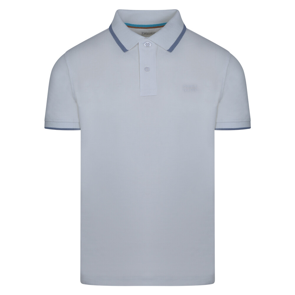 Λευκό Polo Double Pique Prince Oliver με Stripe Details in Cotton Regular Fit Ανδρικές Μπλούζες Polo Λευκό Polo Double Pique Prince Oliver με Stripe Details in Cotton Regular Fit Ανδρικές Μπλούζες Polo