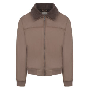 Καμηλό Suede-Look Bomber Jacket με Faux Fur Collar Modern Fit Ανδρικά Κοστούμια