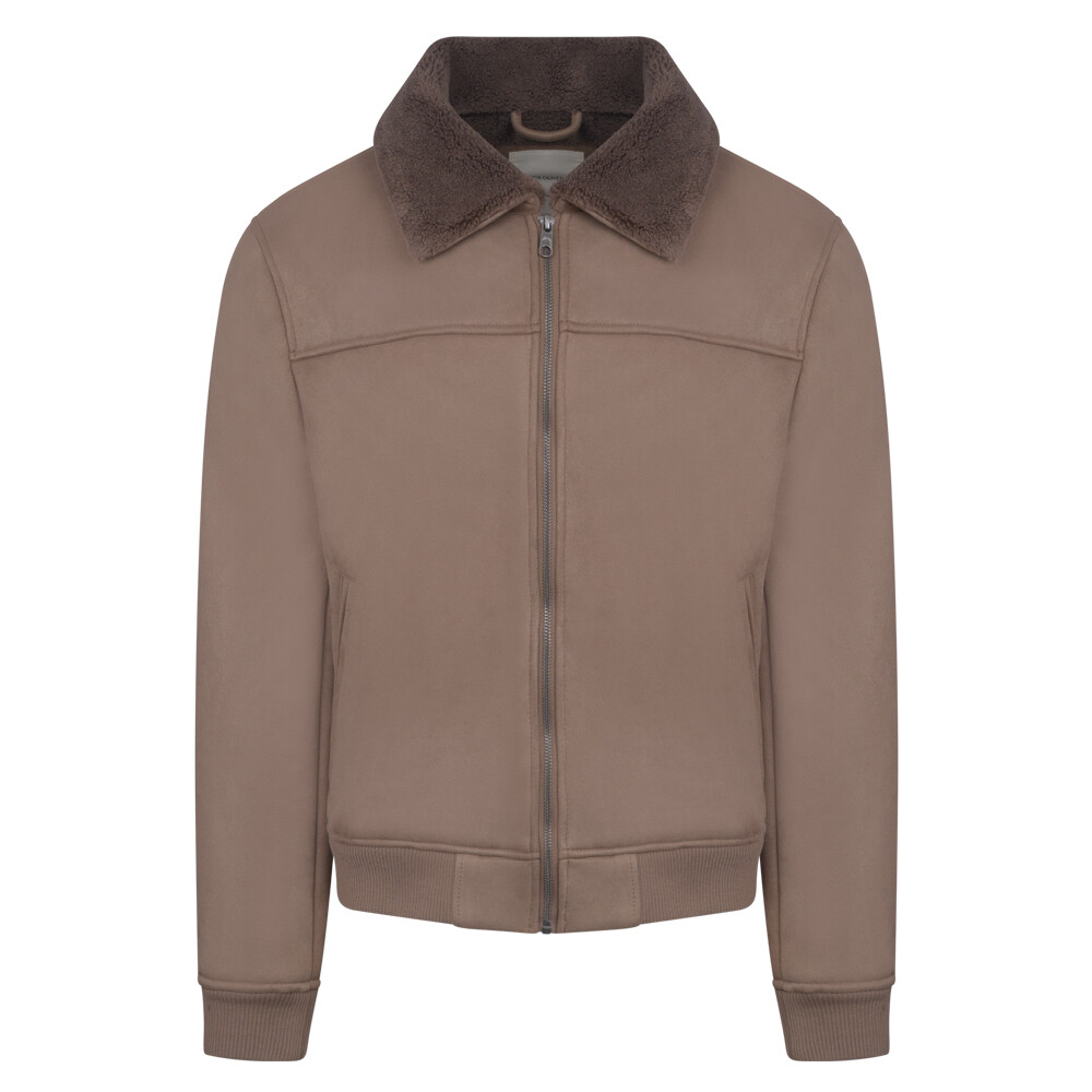 Καμηλό Suede-Look Bomber Jacket με Faux Fur Collar Modern Fit Ανδρικά Κοστούμια Καμηλό Suede-Look Bomber Jacket με Faux Fur Collar Modern Fit Ανδρικά Κοστούμια