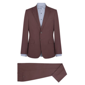 Καφέ Κοστούμι Prince Oliver με Micro-Pattern Comfort Stretch Slim Fit Ανδρικά Κοστούμια